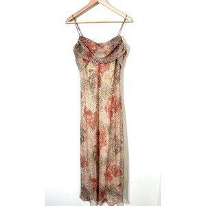 Vtg Y2K Alyn Paige Cheetah Print Paisley Maxi Dress Cowl Neck Chiffon Fairy